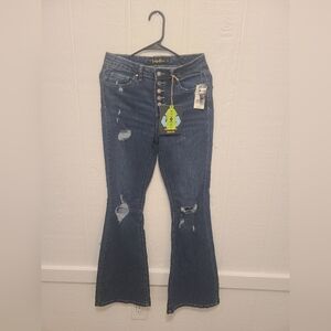 Express Blue Distressed Flare Jeans